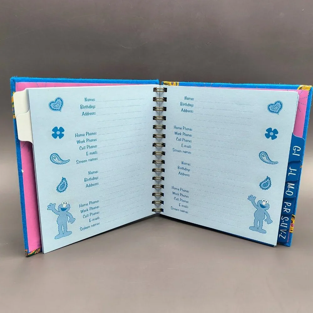 Sesame Street Elmo Address Book Blue Heart Paisley Spiral Bound Collectible Kids